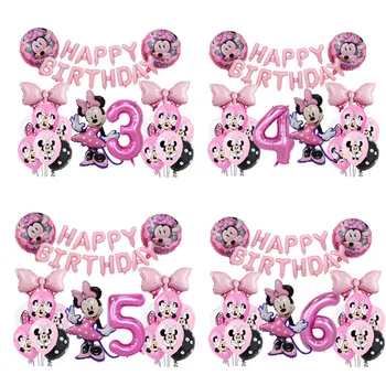 1 nastavite roza Minnie Mouse Baloni dekleta Rojstni dan Dekor Baby Tuš Roza Številka 12 3 4 5 6 7 8 9Balloon Otrok Igrače Globos
