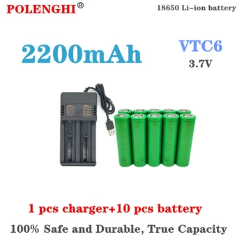 100% res zmogljivosti 3,7 V 2200mAh 18650 VTC6 polnilna litij-ionska baterija 30A, ki je primerna za igrače orodja svetilka+USB polnilec