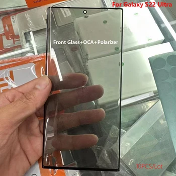 10PCS Novo 3 v 1 Zaslona na Sprednji Zunanji Stekla, Lepljena OCA Polarizer Za Samsung Galaxy S22 Ultra Touch Panel Plošča Pokrov