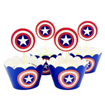 12pcs/veliko Captain America Temo Otroci Uslug Cupcake Toppers Torto Ovijalnike Peko Baby Tuš Rojstni dan, Dogodke, Osebe Odlikovanja
