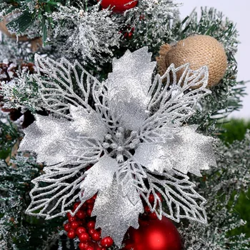 2/10Pcs Bleščeče Božič Cvetje Umetno Božično Cvetlični Ponaredek Cvet Xmas Tree Obesek Okraski Novo Leto Stranka Dekor