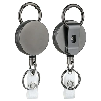 2 Pack Težka Zložljive Značko Imetnik Koluti, Kovinski ID Značko Imetnik s Pasom ključe za Ime Kartice Keychain