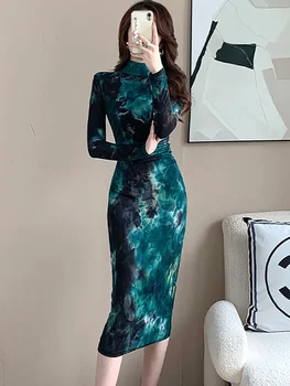 2023 Mednarodna blagovna Znamka Obleke Jeseni Tiskanja Naguban Bodycon Stranke Obleke in Dogodkov Ženske korejski Letnik Elegantno Obleko Noč