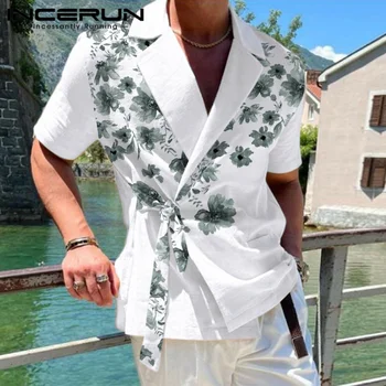 2023 Moških srajc Cvet Tiskanja River Kratek Rokav Čipke Moda za Moške Obleke Poletne Ulične Priložnostne Camisas S-5XL INCERUN