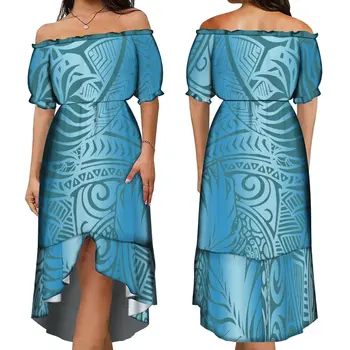 2023 Novo Oblikovanje Eno-Ramo Elegantno žensko Obleko Polinezijski Tiskanje po Meri Ženske Obleka za Poletje Ekspandiran Rokav Obleko Maxi