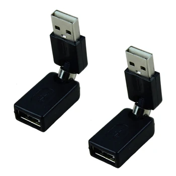 2X Črna USB 2.0 Moški na USB Ženski 360-Stopinjski Zasuk Kota Podaljšek Adapter