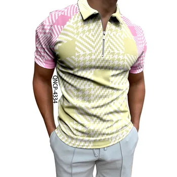 3D-tiskani Človek Polo Majice 2023 Nova Moda za Moške Zadrgo Polos Kratek Rokav T Shirt Poliester Dihanje Gibanje Vrhovi