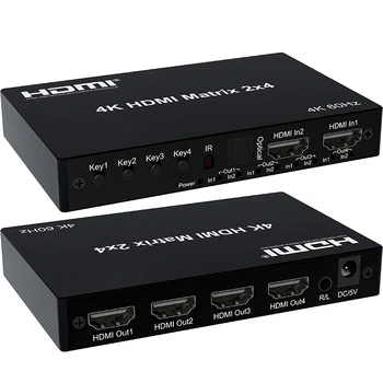 4K 60Hz HDMI Matrix 2x4 Matrika HDMI Preklopnik za Ločevanje 2 v 4 z Avdio Extractor Avdio Video Pretvornik za PS4/5 Loptop PC