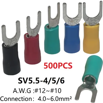 500PCS SV5.5-4/SV5.5-5/SV5.5-6 Y Tip Izolirani Kabelski Čevelj Uporablja Za Žice 4.0-6.0mm2 AWG12-10 Priključek Crimp Terminal Koncu Bloka