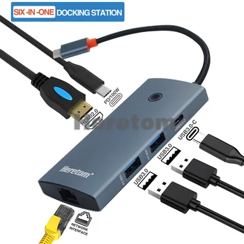 6 V 1 USB C HUB Razširitvene Postaje ,Tip-C HDMI, USB 3.0 priključek RJ45 Adapter PD Polnilnik Dock za MacBook