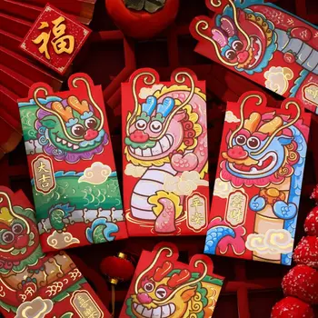 6Pcs/set Risanka Zmaj Rdeče Paketni Kitajski Slog Ročno Mini Risanka Rdeče Vrečke Luštna 3D Tiskanja Rdečo Ovojnico Festival Dobave