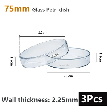 75 mm prozornega Stekla Petrijevko S pokrovi Mikroorganizmov Celice Jasno, Kemičnih Instrument petrijevkah Laboratorijski material 3Pcs