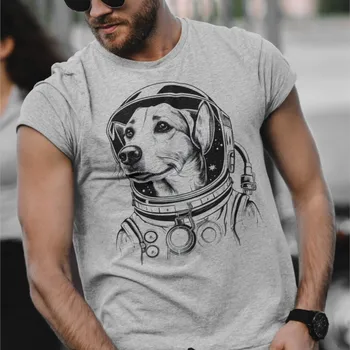 Astronavt Pes Prostor Tematskih T-shirt Kozmične Avanture Tees Za Moške Novost Premium Bombaž Vrhovi Majica
