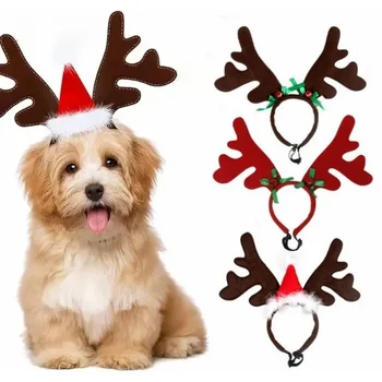 Božič Pes Zagotavlja Elk Rogovja Jelenov Glavo Hat Santa Pet Božič Kul Pes Kostum Srčkan Pokrivala Dodatki