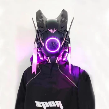Cyberpunk Čelada Robot Shinobi Masko z LED Luči Samurai Masko Cyber Punk Cosplay Techwear Tech Čelado, Oklep Zabavna Igrača