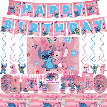 Disney Roza Šiv Rojstni Dan Okraski Happy Birthday Ozadje Banner Za Enkratno Uporabo Namizna Nastavite Balon Party Supplies Otroci Darilo