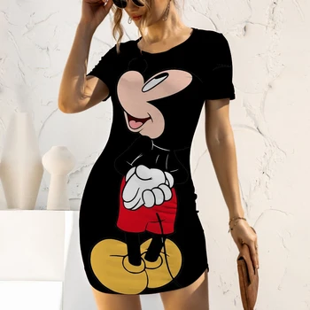 Elegantne Obleke za Ženske 2024 Vrh Seksi Slim Fit Minnie Mouse Tesen Ženske noše Priložnostne Disney Risanke Moda Natisni Mickey 5xl