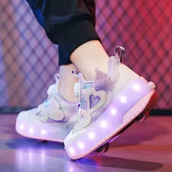 Fantje Dekleta valjev Čevljev LED Light Up USB Polnjenje Valjčni Skate 2 Kolesa Priložnostne Rolkanje Šport Otroci Preoblikovanje Superge