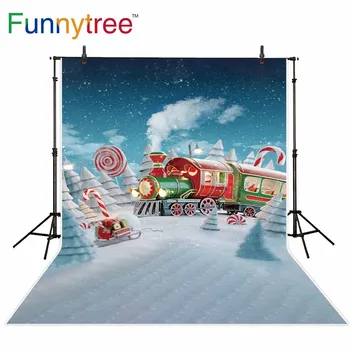 Funnytree foto ozadje photozone ozadje candy bar Pozimi vlak sneg drevo pravljica dekor fotografija studio photophone