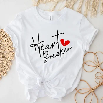 Heart Breaker Klub Grafični Majice s kratkimi rokavi Ženske Bombaž O Vratu Graphic Tee Kratki Rokavi T-majice Vzročno Svoboden Tshirt Femme Dropship