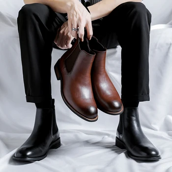 Jesen/Zima Pokazal Chelsea Škornji za Moške korejska Različica Pokazal Srednji Vrh Usnjeni Čevlji Lase Stilist Usnjeni Čevlji Modni Čevlji