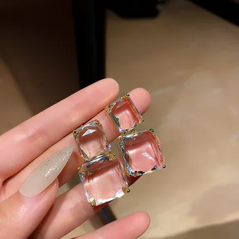 Koreja Geometrijske Spusti Uhani za Ženske Bijoux Kvadratnih Pregleden Kristali, Uhani Izjavo Uhan Nakit Poročna Darila