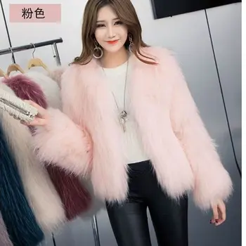 Krzno Plašč 2023 Nove Zimske Tkane Ženske Kratke Jakna Bela Črna Roza Stilsko Korejski Moda