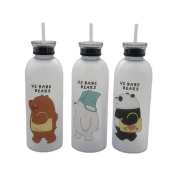 Lepe Risanke Panda Bear Pokal 1000 ml Steklenica za Vodo S Slamo in Pokrov Prozoren Vode Skodelice Drinkware Motnega, Neprepustnih