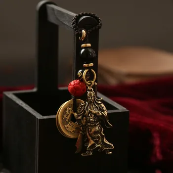 Medenina z Nožem Guan Gong Petih Cesarjev Qian Keychain Obesek Guan Yu Guan Er Vi Avto Ključ Obesek