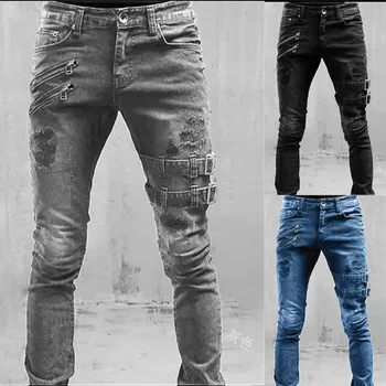 Mens Priložnostne Stretch Tovora Traper Hlače Jeseni Novo Techwear Modni Moški Ulične Priložnostne Tovora Y2K Skinny Jeans Punk Hlače
