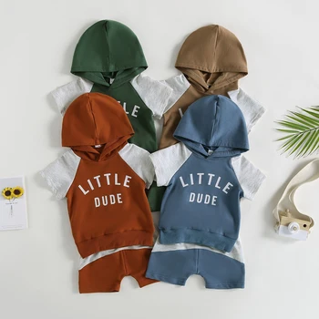 Moda za Dojenčka, Malčka Otroci Baby Fantje Poletne Obleke, Kompleti 4 Barve Pismo Tiskanja Mozaik Barve Hooded zgornji del Trenirke+Hlače 2pcs