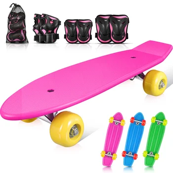 MOVTOTOP Otroci Skateboard Kit Kompletu Skateboard Longboard Downhill z Zaščitno Orodja za Fante, Dekleta, Otroci Začetnike (Roza)