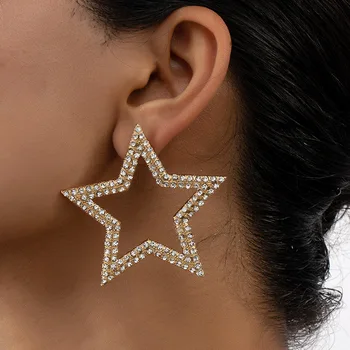 Pentagram Lady Zlati Uhani Nezakonitih Diamond Podolgovat Votlih Earwear Hoop Ženske, Nakit Darilo Stranka Zbiranje Dnevno Okrasite