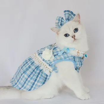 Pet Princesa Obleko Majhen Pes Srčkan Kariran Krilo Jesen Pomlad Modni Dodatki Mačka Desinger Oblačila Pudelj Chihuahua Malteški
