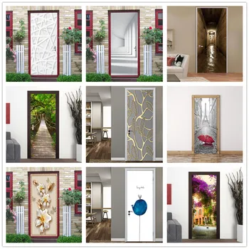Po meri Bele Črte Vrat, Nalepke, Hladilnik Nalepke, 3D Ozadje Nepremočljiva vinilna Home Design nalepke porte deurposter