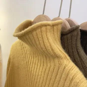Pol visok ovratnik zgosti z čiste barve dno pleteni pulover jeseni in pozimi 2022 nov pulover ženske, svoboden