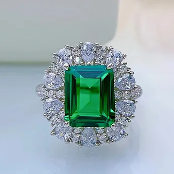 Pomlad Qiaoer 925 Sterling Silver 9*11 mm Smaragdno Visoko vsebnostjo Ogljika Diamant Obroči Za Ženske Peneče svate Fine Nakit