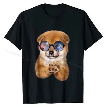 Shiba Inu Kuža v Retro Galaxy Stekla, Japonski Psa T-Shirt Majica Geek Grafični Moški Majica s kratkimi rokavi Geek Bombaž