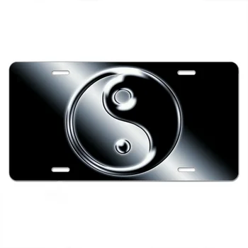 Spredaj Registrske Tablice Zajema Srebro Yin Yang Simbol Kitajski Horoskop Kultura Duha Logotip Black Auto Avto Oznako Plošče Aluminun