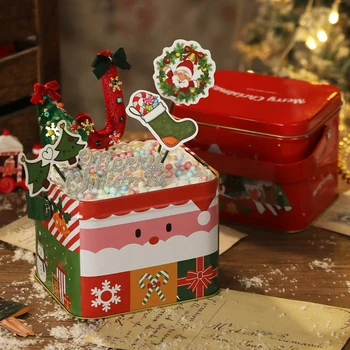 Velika Zmogljivost Božič Kvadratnih Kovinskih Tin Set Bonbone, Škatle Za Darilo Organizator Kekse Tin Doma, Škatle Za Shranjevanje