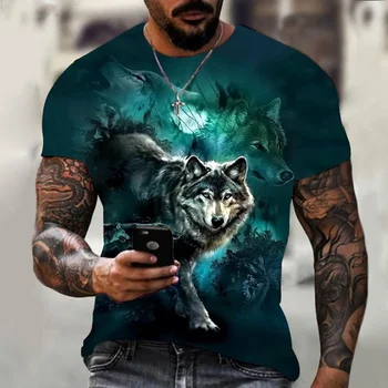 Volk T-shirt za Moške, Modni T-shirt Poletje Priložnostne Kratek Rokav Živali Kul Wolf 3D Natisnjeni T-shirt