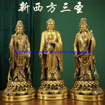 XI FANG SAN SHENG FO buda 3PCS DOMA za varstvo baker Sakyamuni Bodhisattva PU SA kip bude Varnost Zdravo srečo blagoslovi
