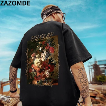 ZAZOMDE 2023 Nova Majica Ulične Oljna slika T-Shirt Moških Hip Hop Prevelik Harajuku Tshirt Bombaž Vrhovi Tees Svoboden Hipster
