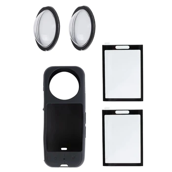 Za Insta360 X3 Fotoaparat Zaščitna Oprema, Lepljive Objektiv Stražar Nastavite Silikona Primeru Zaslon Kaljeno Steklo Film Zaščitnik Trajne